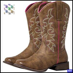 Extra Wide Calf Cowboy Boots Square Toe Western Style Comfort Pull On